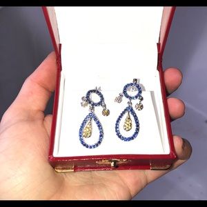 14K Blue & Yellow Sapphire Dangle Earrings